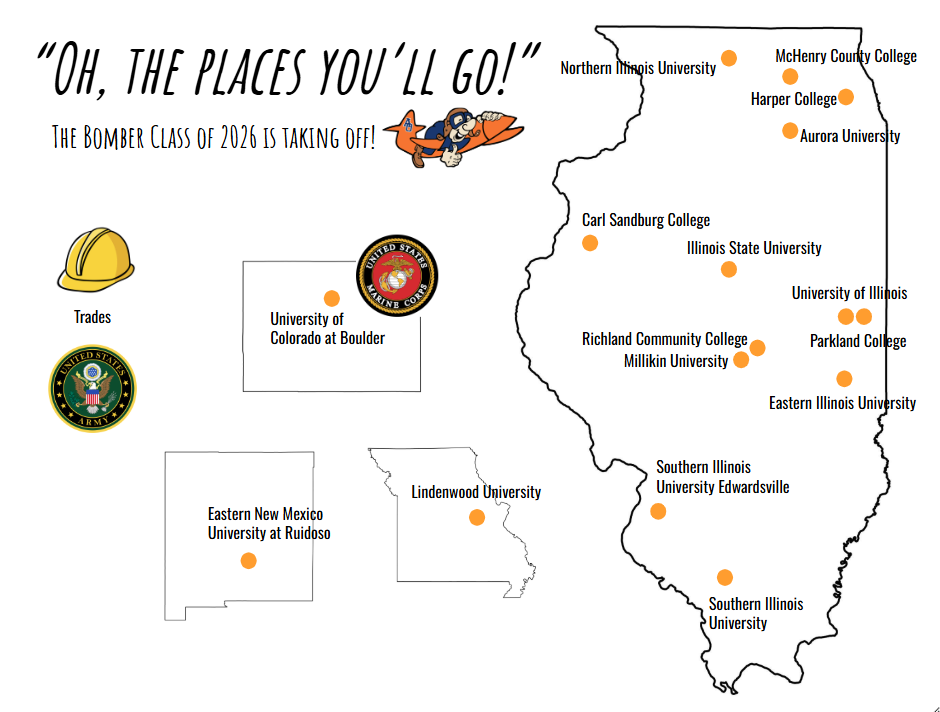 This map represents all of the destinations of the AOHS Class of 2026.