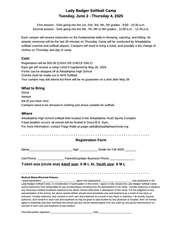 2026 Softball Camp
