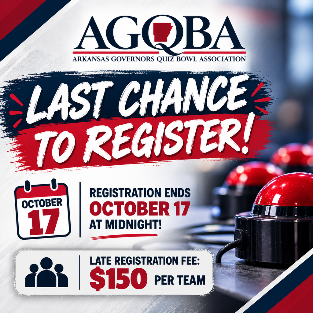 AGQBA registration deadline reminder. Registration ends October 17 at midnight. Late registration is $150 per team.