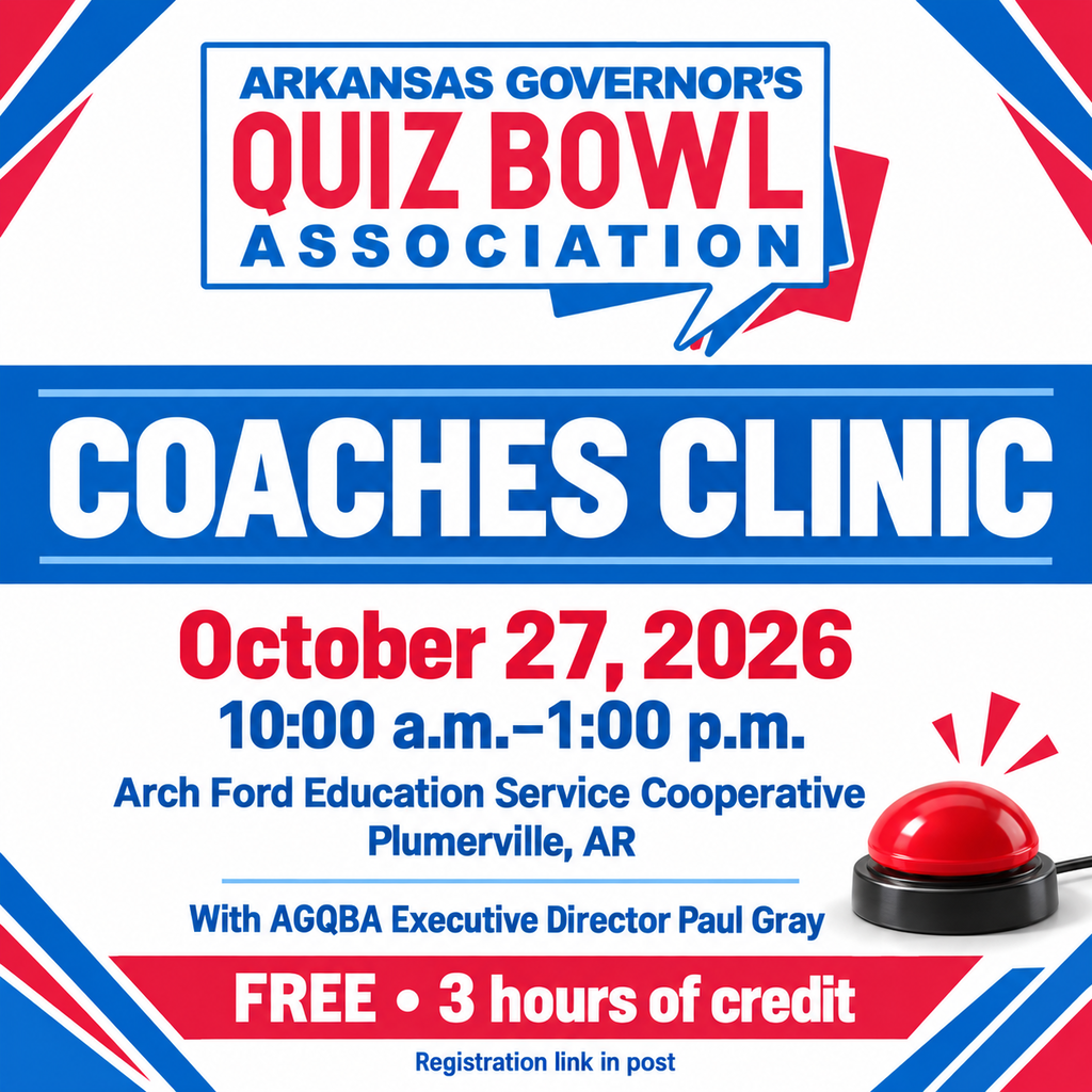 AGQBA Coaches Clinic with Paul Gray on October 27, 2026, from 10 a.m. to 1 p.m. at Arch Ford Education Service Cooperative in Plumerville, Arkansas. Free registration and three hours of credit. Registration link in post.