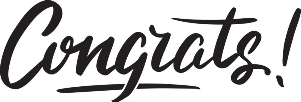 Bold, black script text reads "Congrats!" on a white background. The cursive style conveys excitement and celebration.