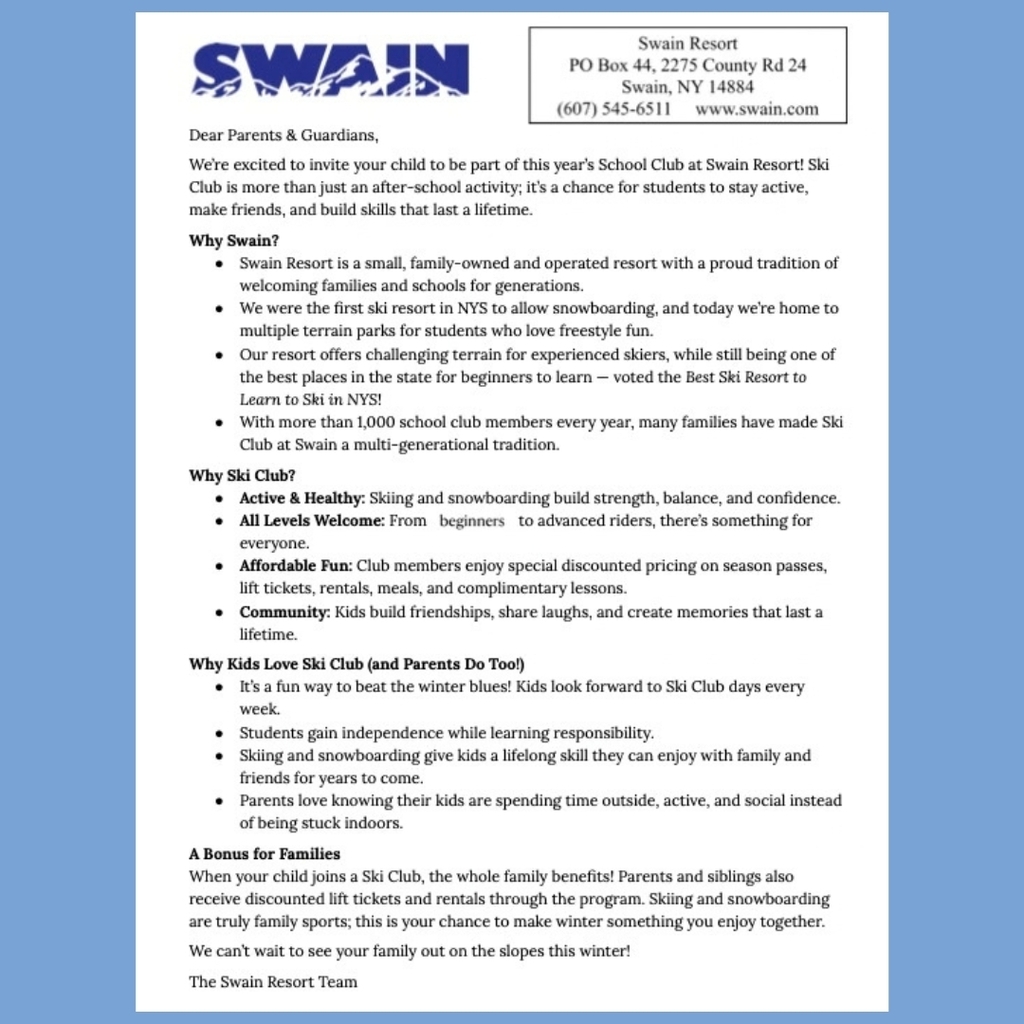 Ski Club 2026 Info