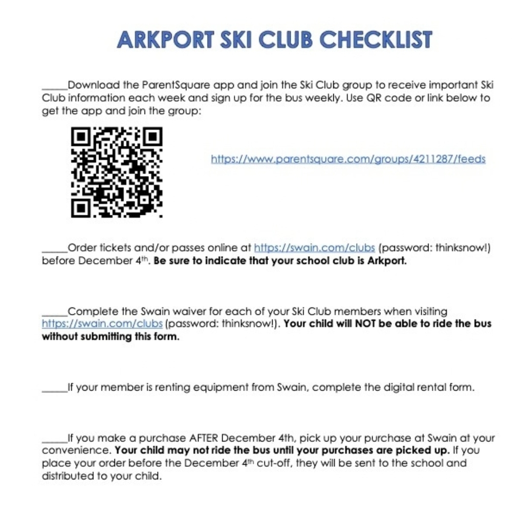 Ski Club 2026 Info