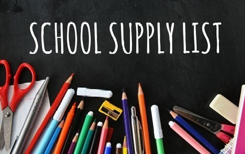 Black background with various school supplies.