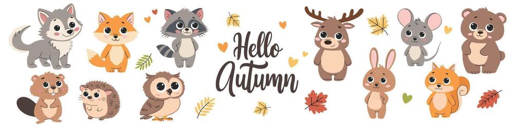 white background with fall animals