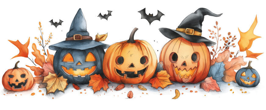 autumn leaves and jack o'lanterns