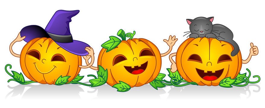 white background with laughing pumpkins