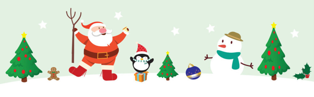 white background with santa and characters