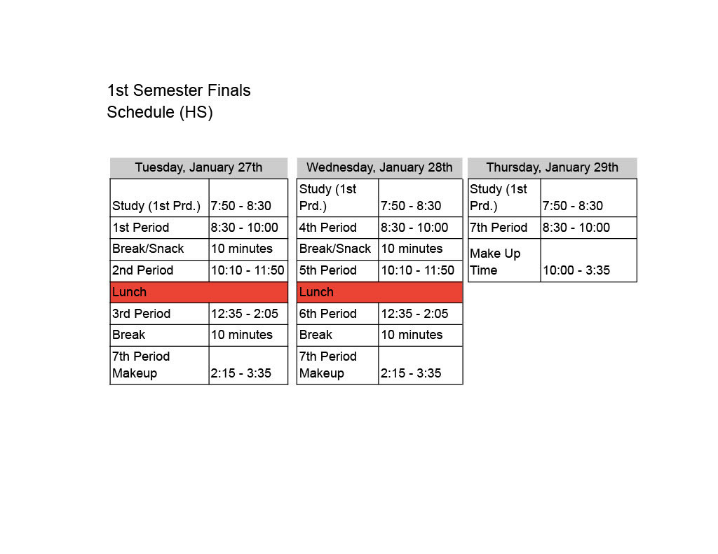 Finals Schedule For Next Week