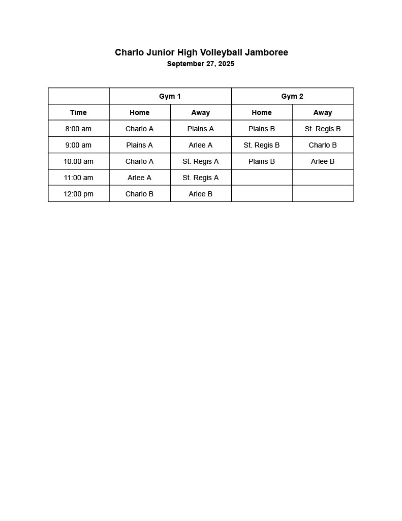 Charlo Jamboree Schedule 9/17