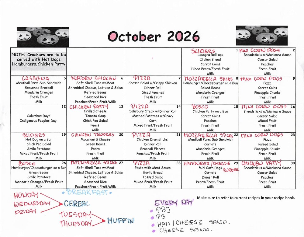 TIS Menu Choices October