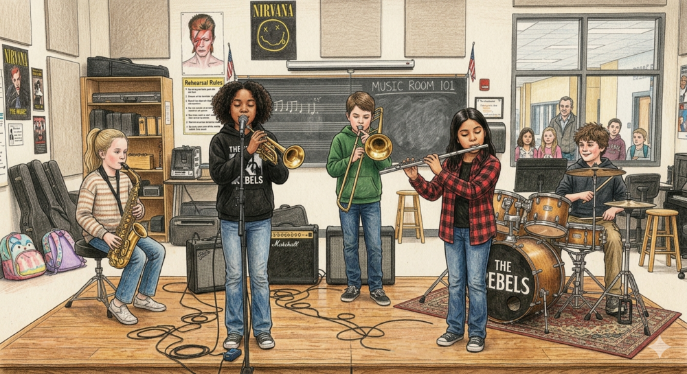 Kids playing in the band