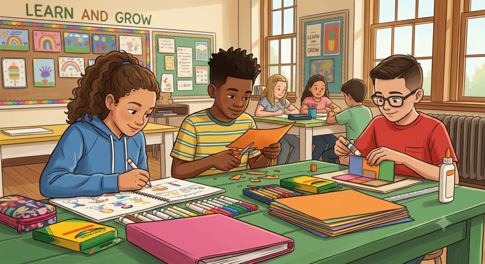 School supplies in use