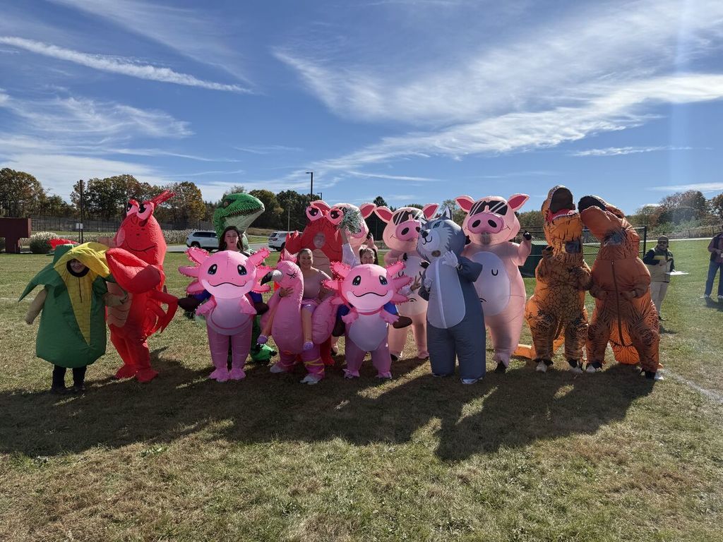 A variety of inflatable costumes 