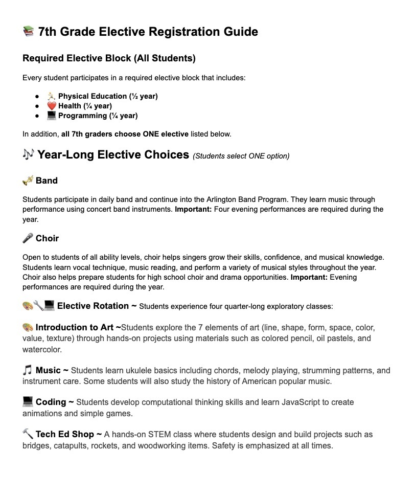 7th Grade Electives