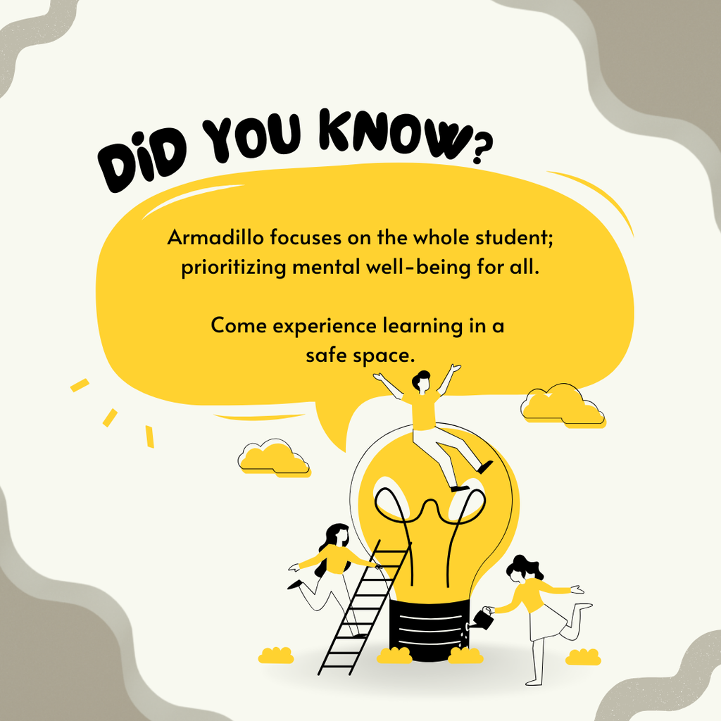 picture of people playing on a fake light bulb with the "Did you know? armadillo focuses on the whole student"