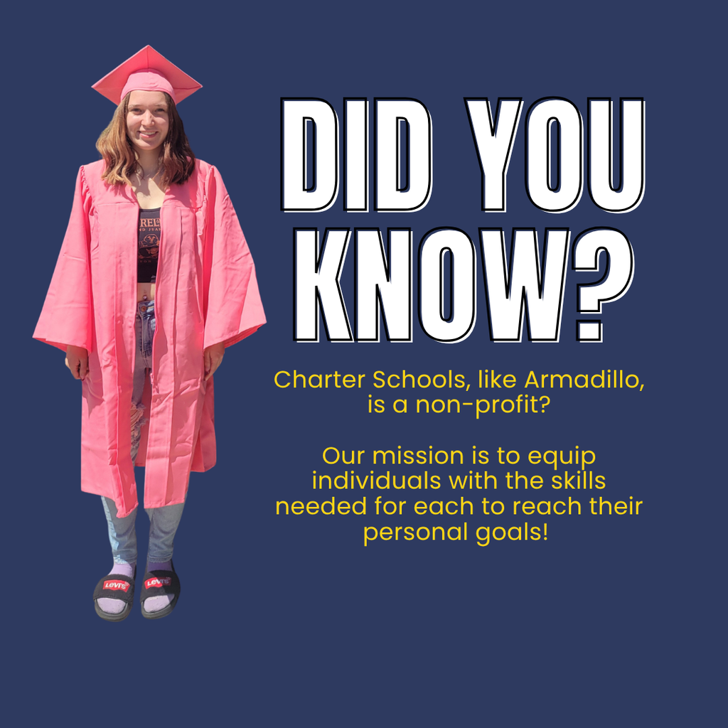 Did you know? on blue background with the Armadillo mission written in gold lettering. Picture of graduate in pink cap and gown