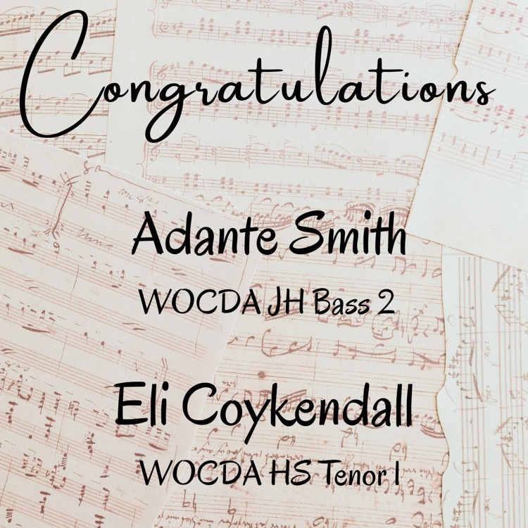 Congratulations to Eli and Adante for making the 2025 WOCDA Honor Choirs! The concert will be held in Elk City on October 27.