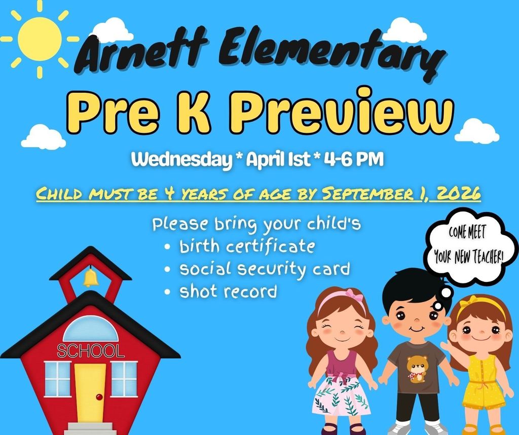 pre k preview night is Wednesday, April 1st.