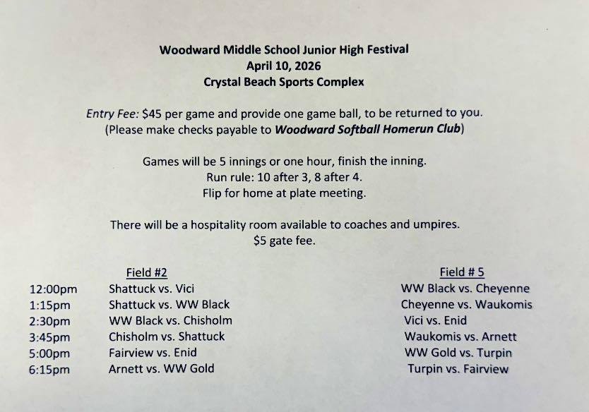 Woodward Middle School and Junior High Festival schedule