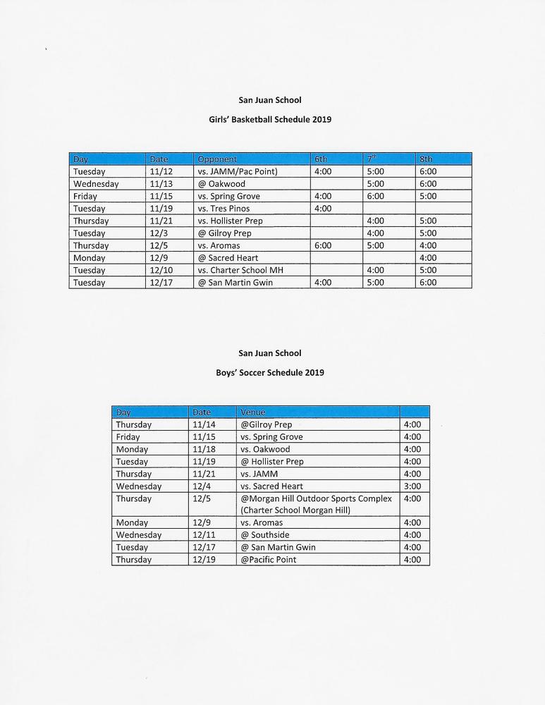 Basketball & Soccer Schedule 2019