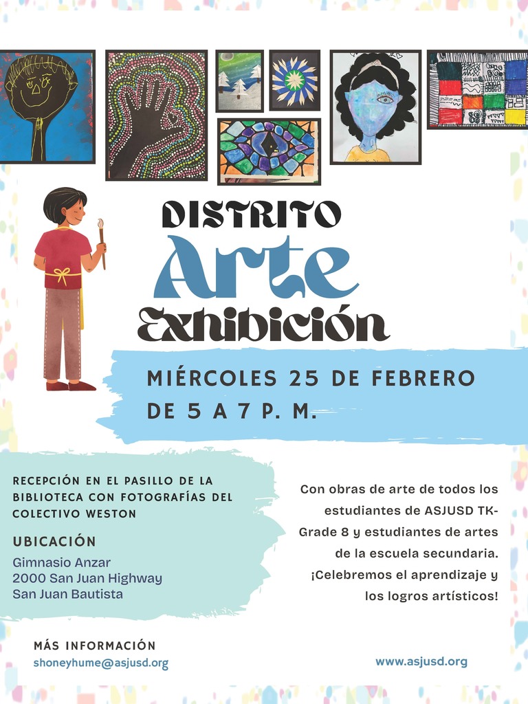 ASJUSD Art Exhibition Graphic in Spanish
