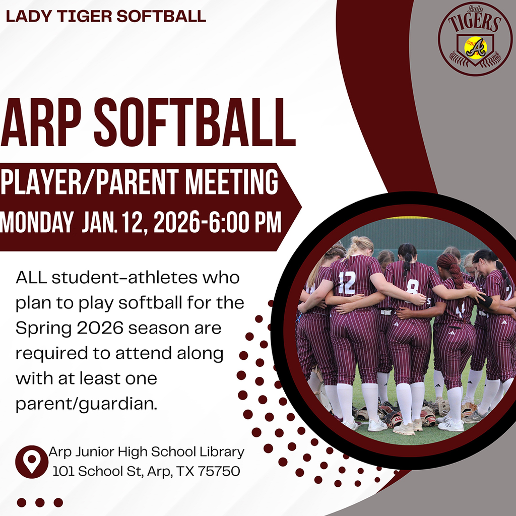 Arp HS softball parent meeting - Monday Jan. 12, 6:00pm at Arp J.H. library.