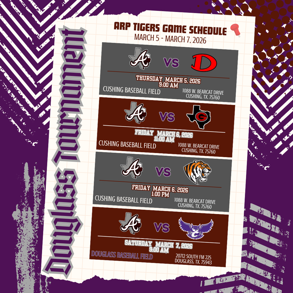 Arp HS baseball Douglass Tournament Schedule 030526
