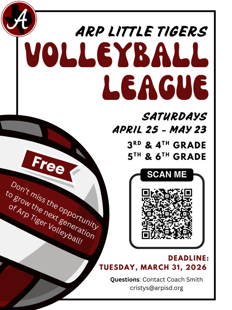 Arp ISD 3rd-6th grade spring 2026 volleyball league