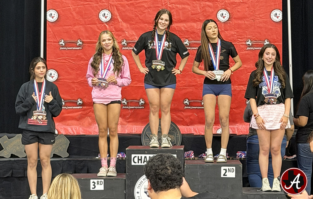 Arp HS powerlifting Presley Johnson state champ podium 031926