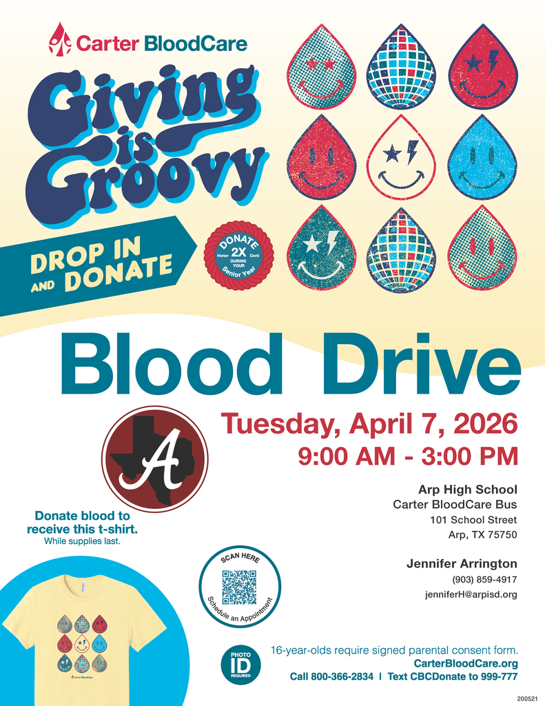 Blood Drive at Arp High School Tuesday, April 7, 2026