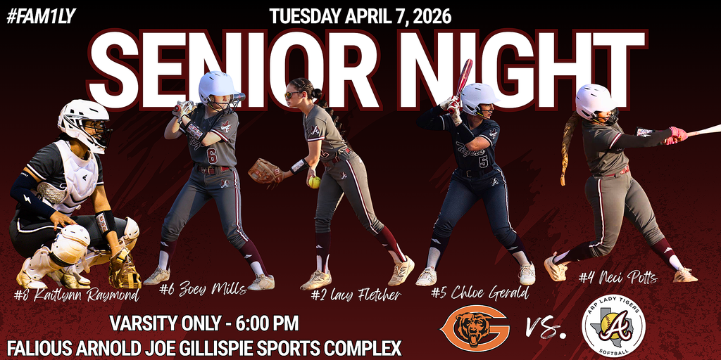 Arp HS softball senior night Tuesday, April 7, 2026 vs. Gladewater at 6:00 p.m.