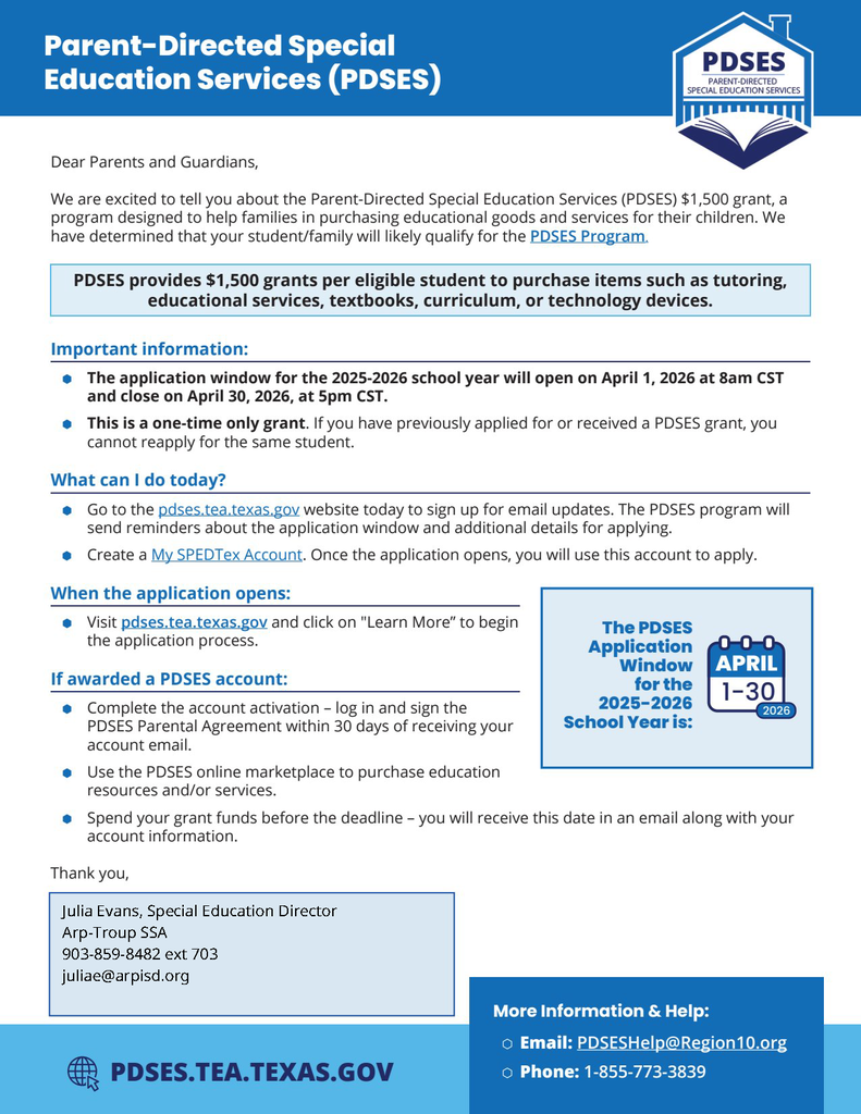 Parent Directed Special Education Services $1,500 grant information_English