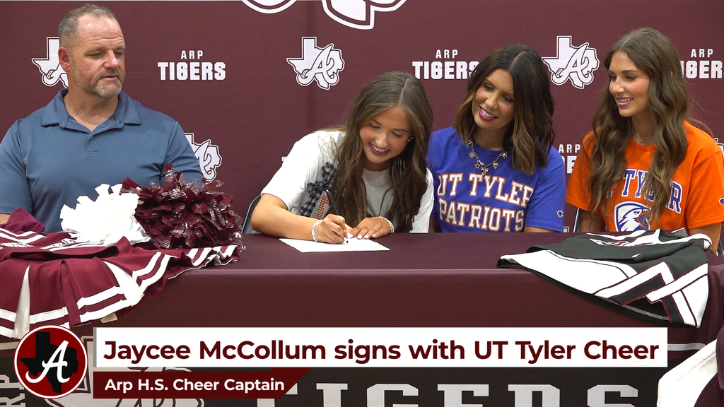 Arp H.S. senior Cheer Captain Jaycee McCollum signs with UT Tyler Cheer on Tuesday, April 7, 2026.