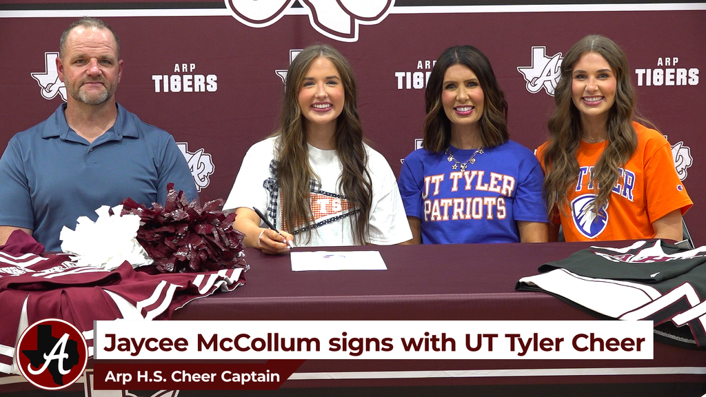 Arp H.S. senior Cheer Captain Jaycee McCollum signs with UT Tyler Cheer on Tuesday, April 7, 2026.