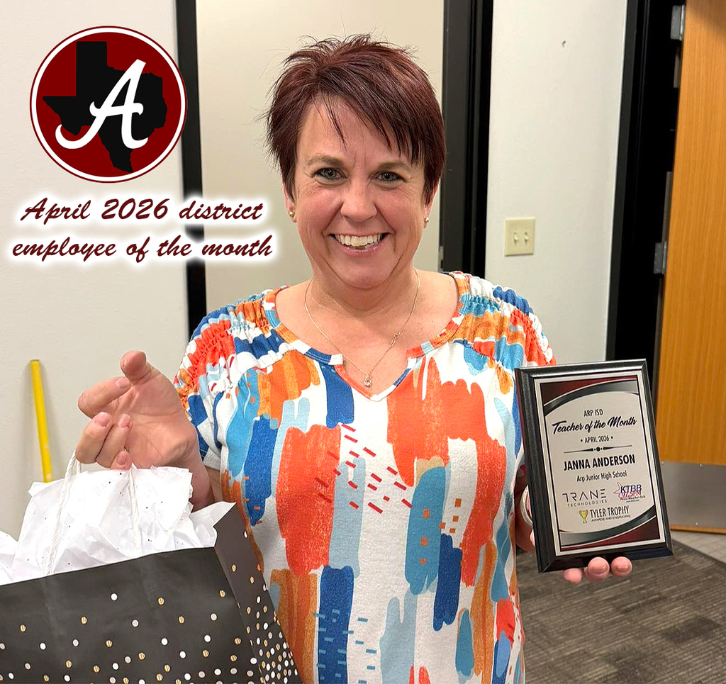 Arp J.H. teacher Janna Anderson named KTBB district employee of the month for April 2026.