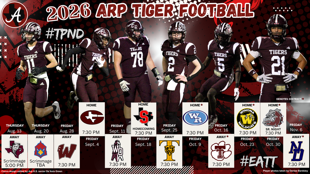 2026 Arp H.S. football varsity schedule
