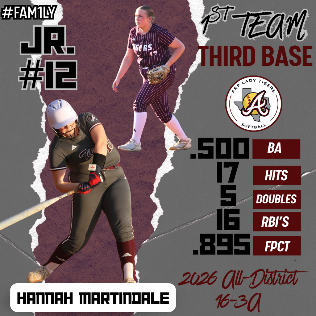Hannah Martindale 2026 All-District 16-3A 1st team 3rd baseman
