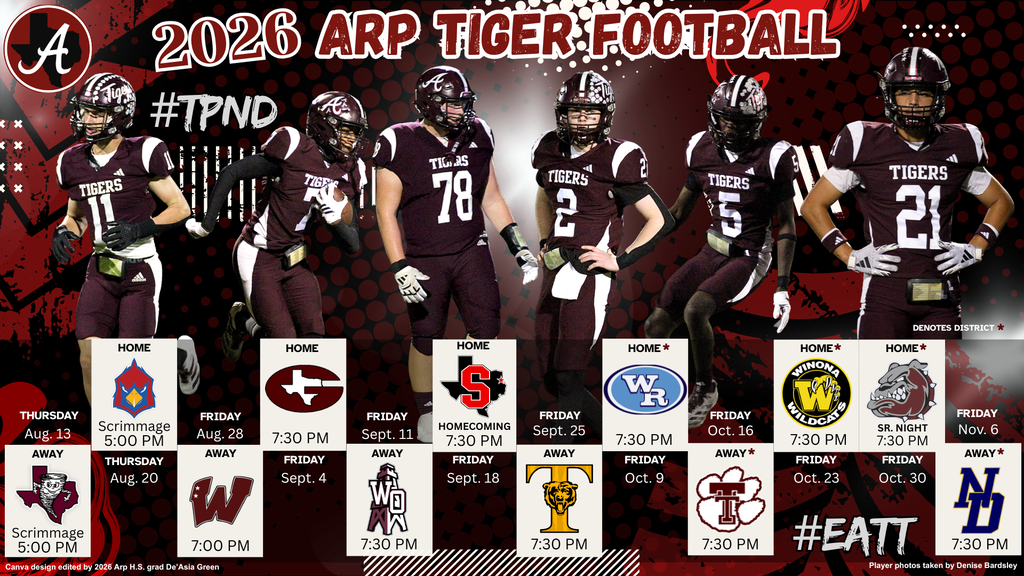 2026 Arp H.S. football varsity schedule