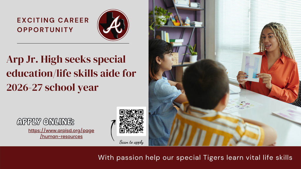 Arp J.H. seeks special education/life skills aide for 2026-27 school year