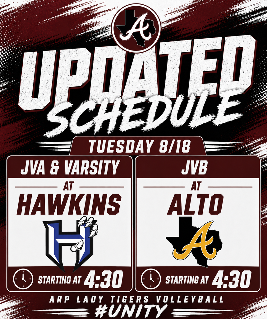 Arp H.S. School Volleyball updated schedule for Tuesday, Aug. 18, 2026