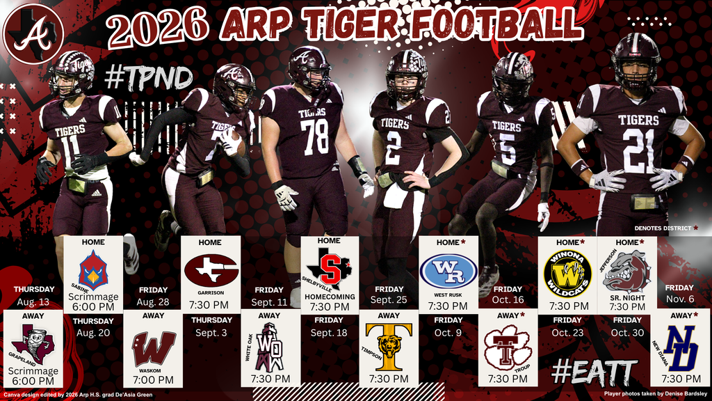 2026 Arp H.S. varsity football schedule