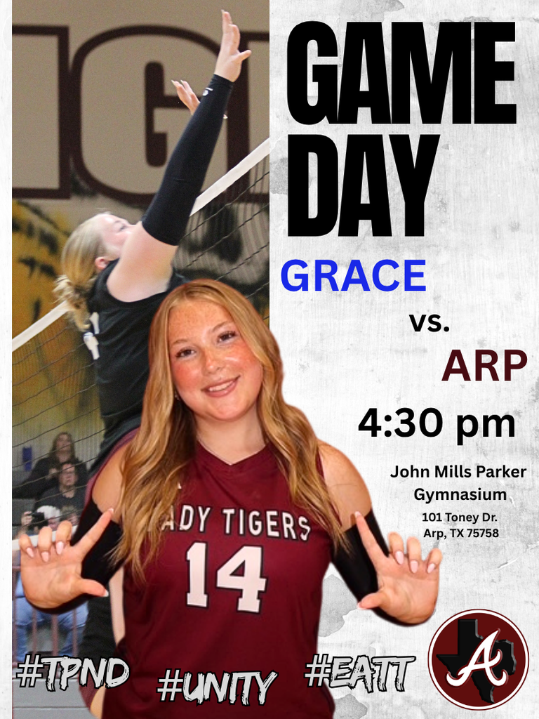 Arp H.S. volleyball game day Friday, Sept. 4, 2026 at home vs. Grace