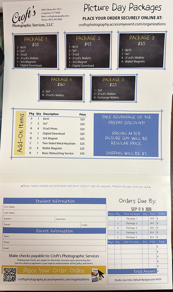 Croft's Photography order form