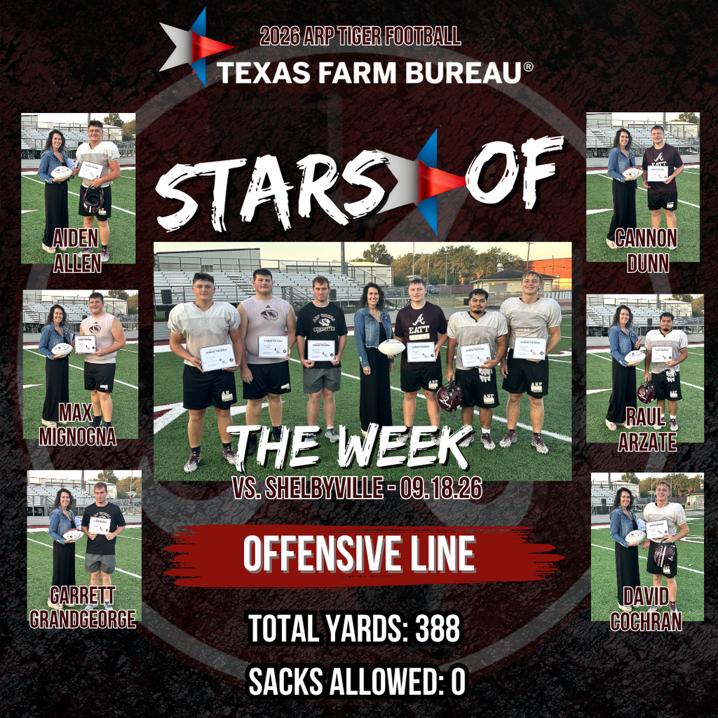 Arp H.S. football stars of the week Tiger offensive line 09-18-2026
