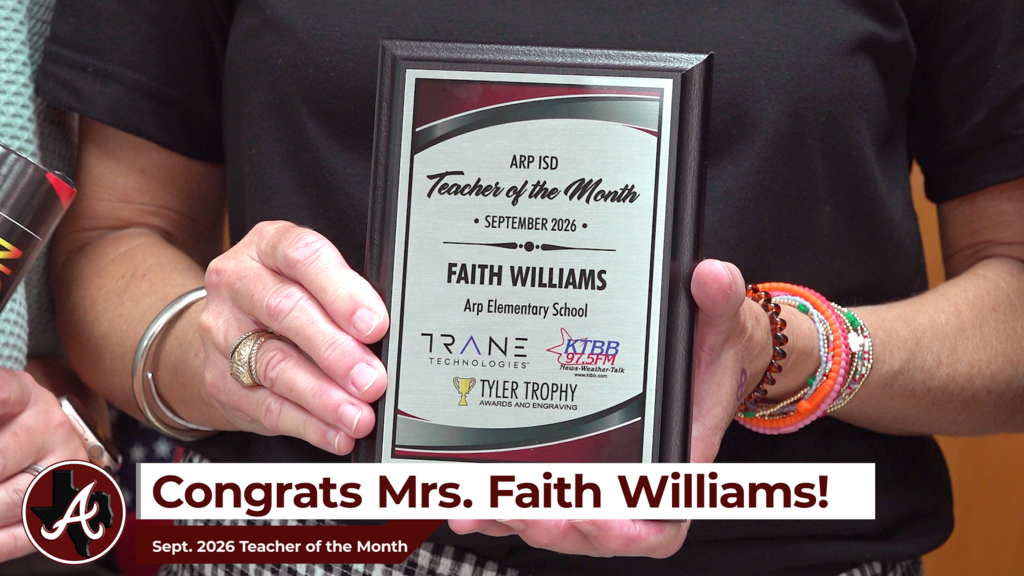 Arp Elementary Sept. 2026 KTBB Teacher of the Month Mrs. Faith Williams