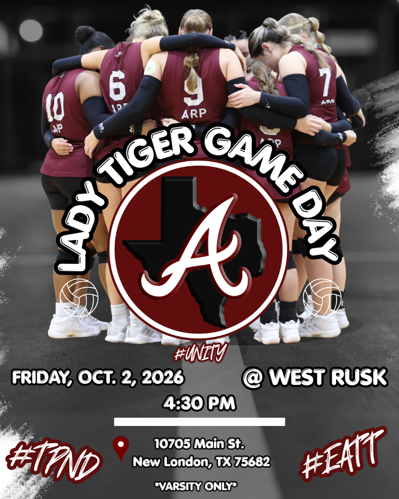 Arp H.S. volleyball game day Friday, Oct. 2, 2026 at West Rusk.