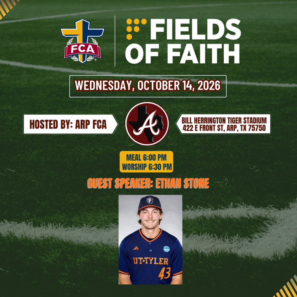 Fields of Faith Wednesday, Oct. 14, 2026 at 6:00pm in Arp.