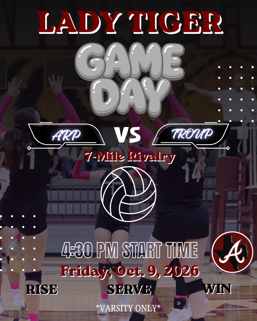 Arp H.S. volleyball game day vs. Troup Friday, Oct. 9, 2026