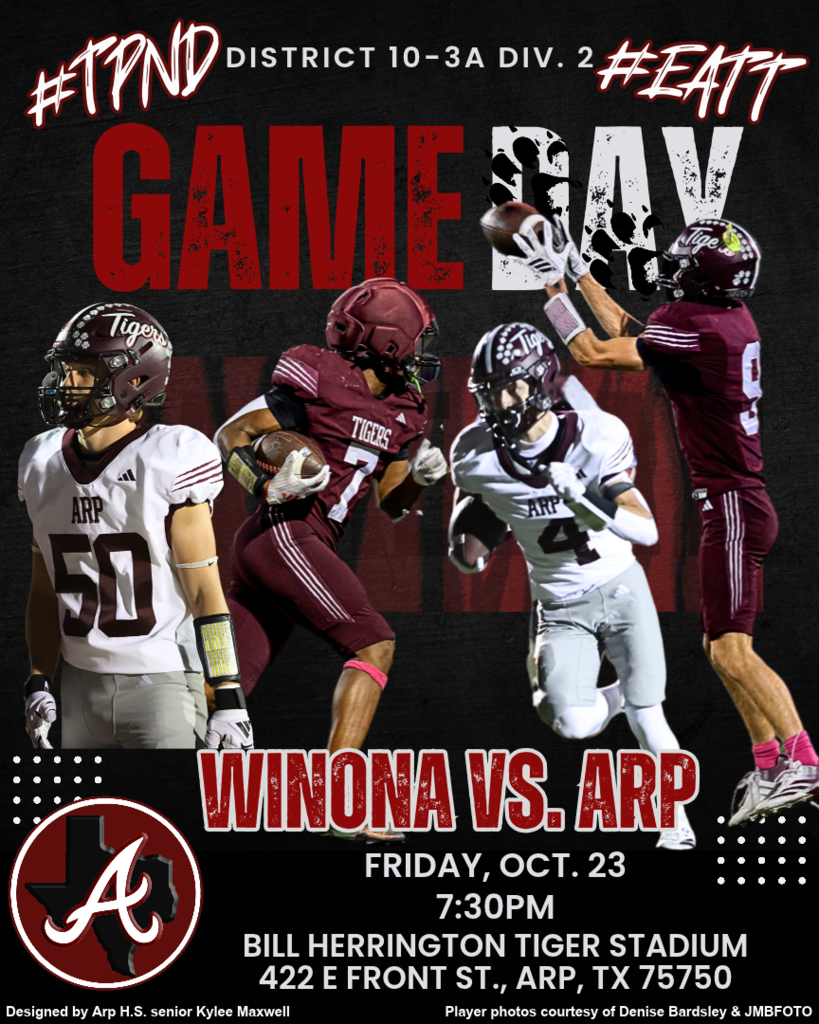 Arp H.S. football game day vs. Winona Friday, Oct. 23, 2026
